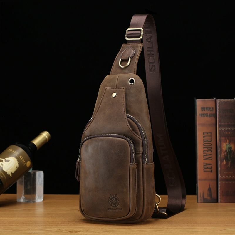 Men's Real Leather Chest Bag B - Streetwear Brand Backpack 评论和价格