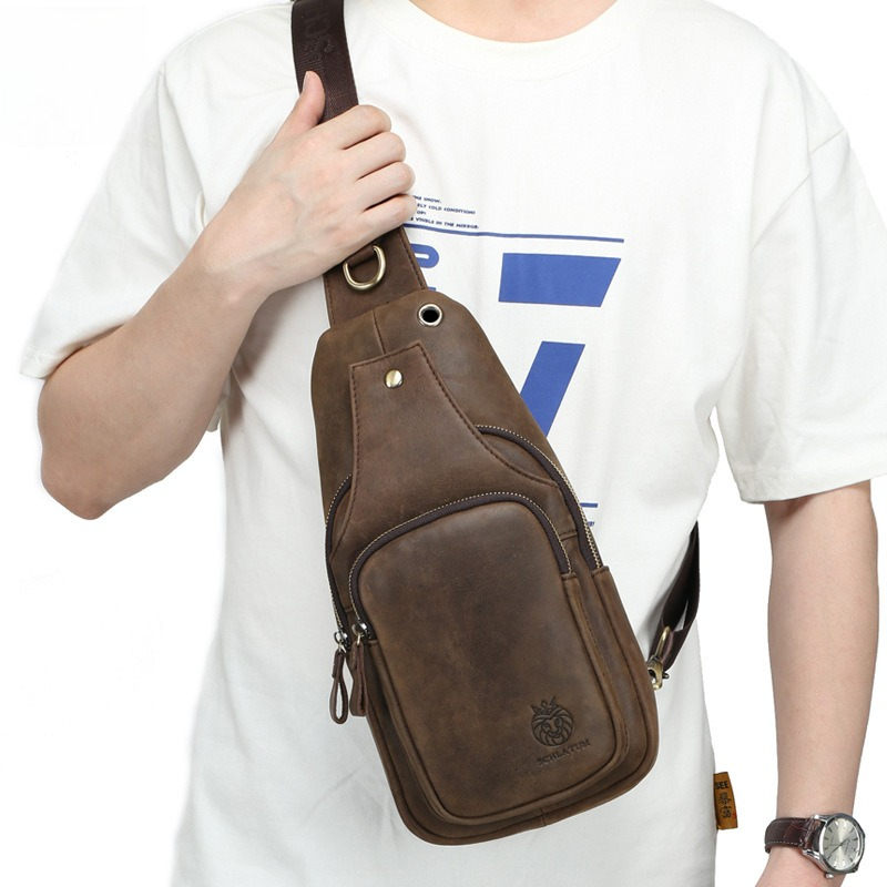 Men's Real Leather Chest Bag B - Streetwear Brand Backpack 评论和价格
