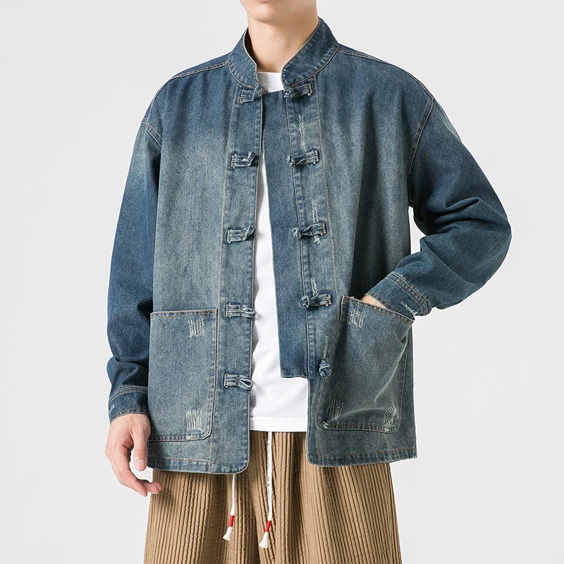 Chinese Style Denim Jacket Men - Streetwear Brand Pants 评论和价格