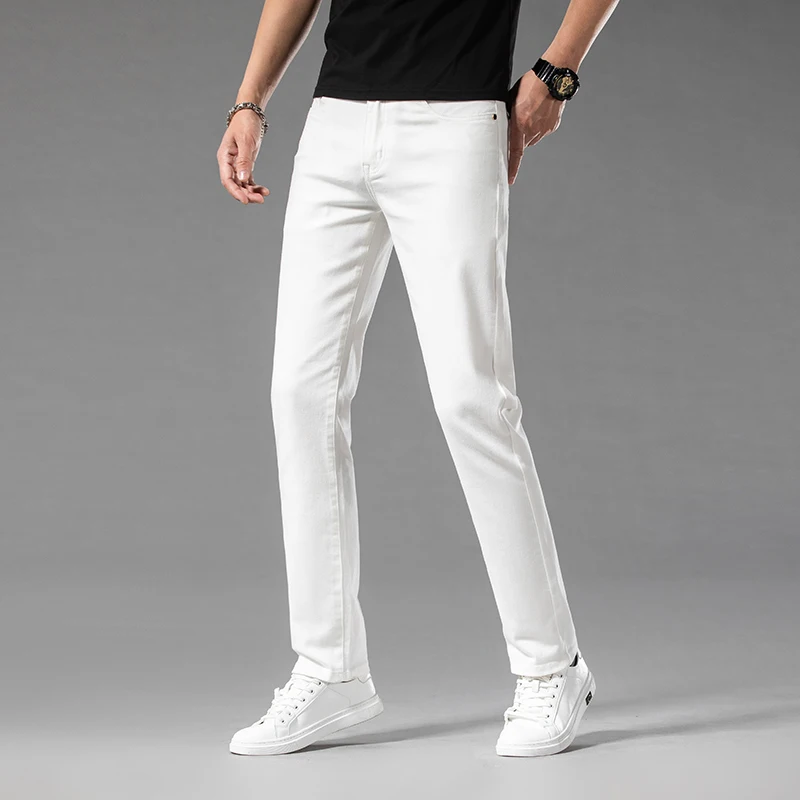 White Summer Men's Slim Jeans  - Streetwear Brand Pants 评论和价格
